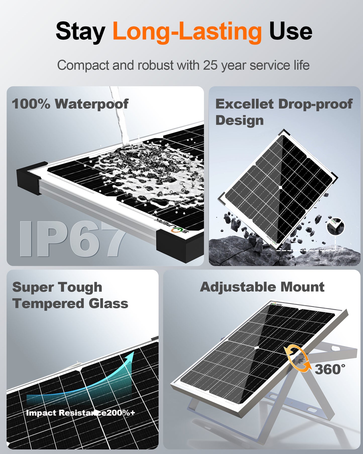 SOLPERK 25W 12V Solar Battery Charger, Waterpoof Solar Panel Kit with Energy Saving Controller for Car RV Trailer Marine Boat Motorcycle Truck Tractor Etc