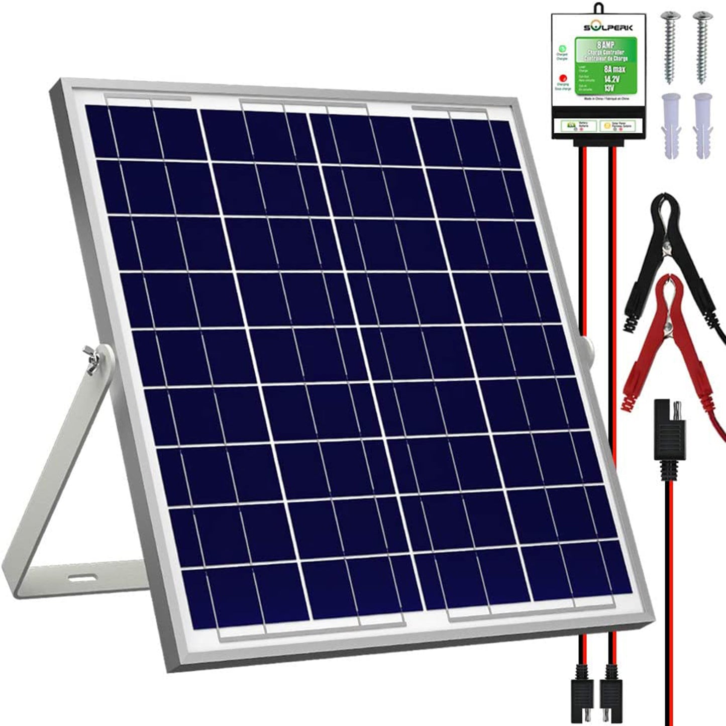 SOLPERK 20W Solar Panel, 12V Solar Panel Charger Kit+8A Controller, Suitable for Automotive, Motorcycle, Boat, ATV, Marine, RV, Trailer, Powersports, Snowmobile