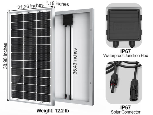 SOLPERK 2PCS Solar Panels 100 Watt 12 Volt, High-Efficiency Monocrystalline Solar Panel for Home, RV, Camping, Marine, Rooftop, Off-Grid Applications, 2-Pack 100W