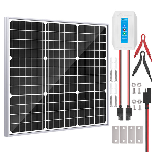 SOLPERK Solar Panel Kit 50W 12V, Solar Battery Trickle Charger Maintainer with Upgrade Waterproof Controller for Boat Car RV Motorcycle Marine Automotive (Without Mounting Bracket)