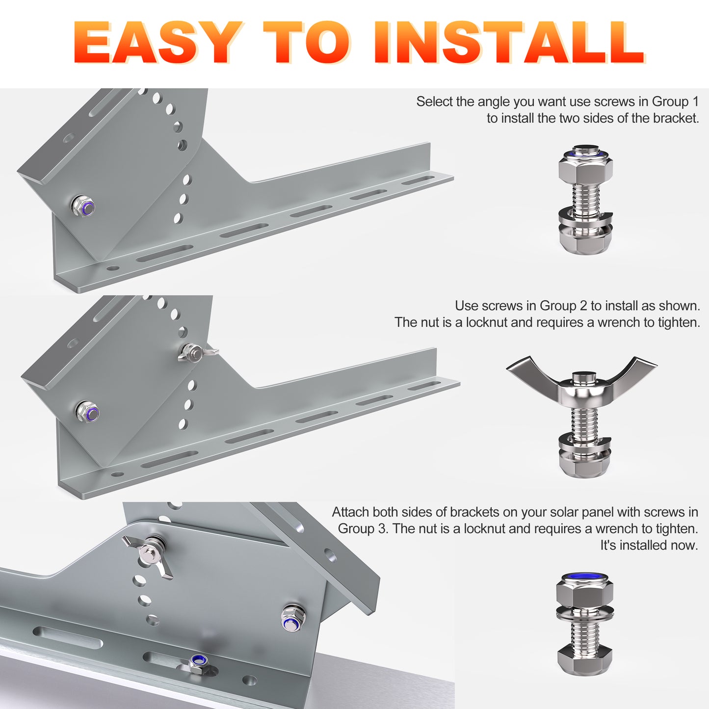 SOLPERK Solar Panel Mount, 13.8in Solar Panel Stand, Angle Adjustable (0-60 Degree), Solar Panel Mounting Brackets for 1 Pcs Solar Panel