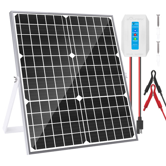 SOLPERK Solar Panel Kit 30W 12V, Solar Battery Trickle Charger Maintainer + Upgrade Waterproof Controller + Adjustable Mount Bracket for Boat Car RV Motorcycle Marine Automotive
