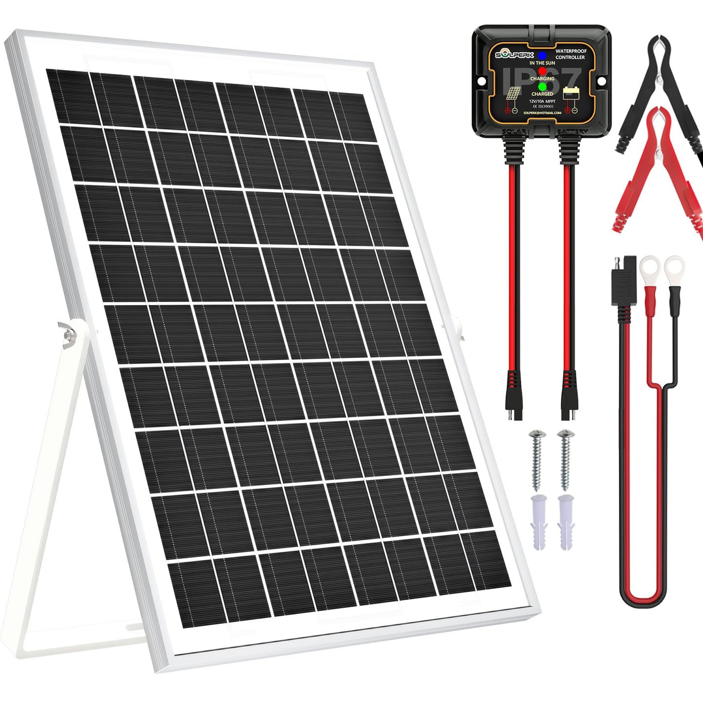 SOLPERK 10W Solar Panel Solar Battery Charger 12V Solar Panel Kit + MPPT Charge Controller, Suitable for Automotive, Motorcycle, Boat, ATV, Marine, RV, Trailer, Snowmobile, Off Grid System