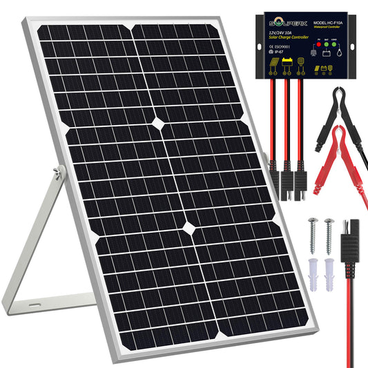 SOLPERK Solar Panel Kit 30W 12V, Solar Battery Trickle Charger Maintainer + Upgrade Waterproof Controller + Adjustable Mount Bracket for Boat Car RV Motorcycle Marine Automotive