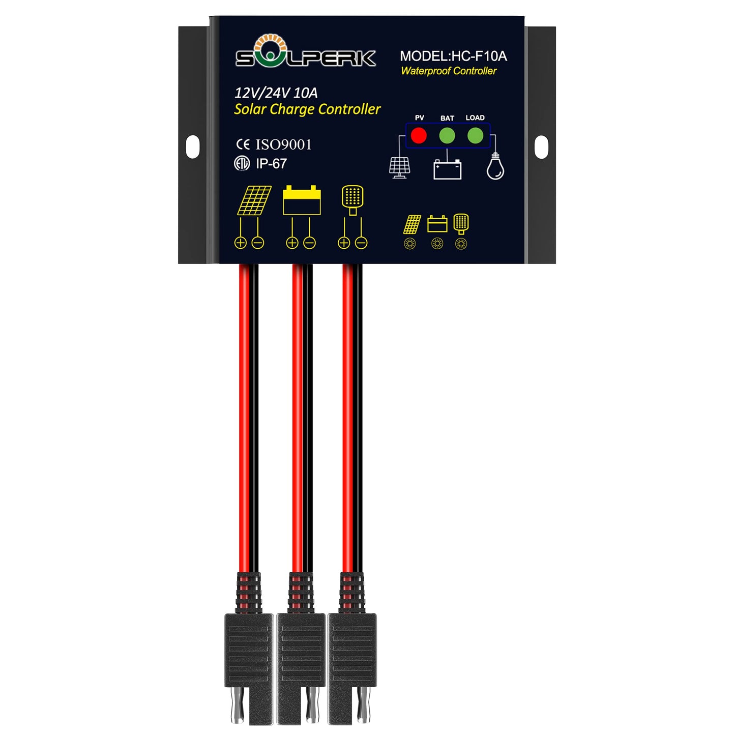 SOLPERK 10A Solar Charge Controller Waterproof Solar Panel Controller 12V/24V PWM Solar Panel Battery Intelligent Regulator for RV Boat car, with LED Display