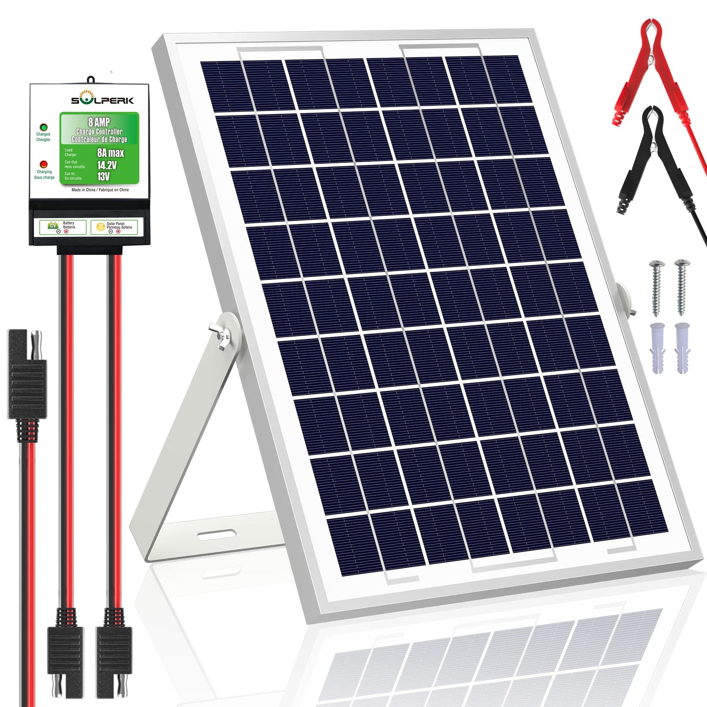 SOLPERK 10W Solar Panel, 12V Solar Panel Charger Kit+8A Controller, Suitable for Automotive, Motorcycle, Boat, ATV, Marine, RV, Trailer, Powersports, Snowmobile