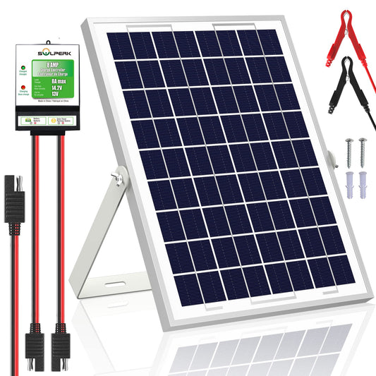 SOLPERK 10W Solar Panel, 12V Solar Panel Charger Kit+8A Controller, Suitable for Automotive, Motorcycle, Boat, ATV, Marine, RV, Trailer, Powersports, Snowmobile