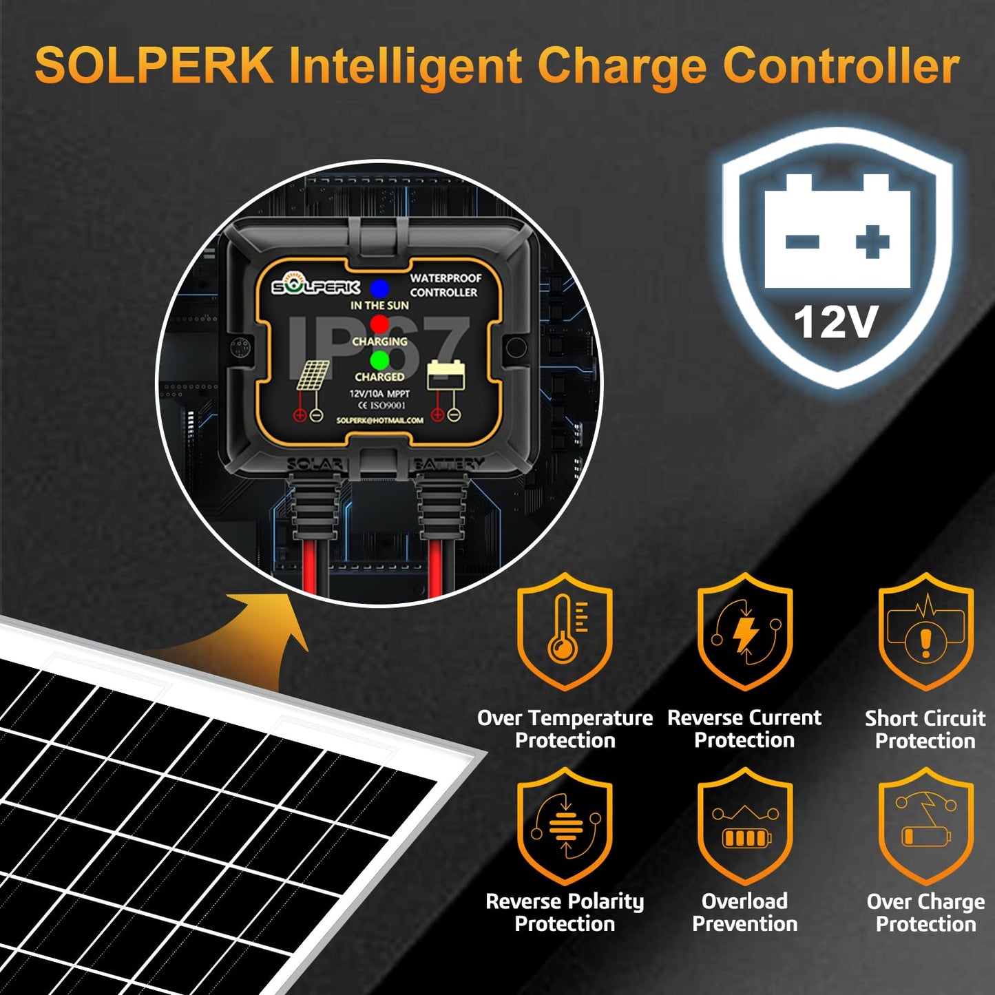 SOLPERK 10W Solar Panel Solar Battery Charger 12V Solar Panel Kit + MPPT Charge Controller, Suitable for Automotive, Motorcycle, Boat, ATV, Marine, RV, Trailer, Snowmobile, Off Grid System