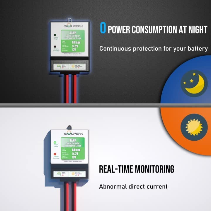 SOLPERK Solar Charger Controller, 8A Solar Panel Battery Smart Regulator for 12v Solar Battery Charger, Solar Battery Maintainer, 12v Battery Power Kit for RV, Boat, Car, Shed