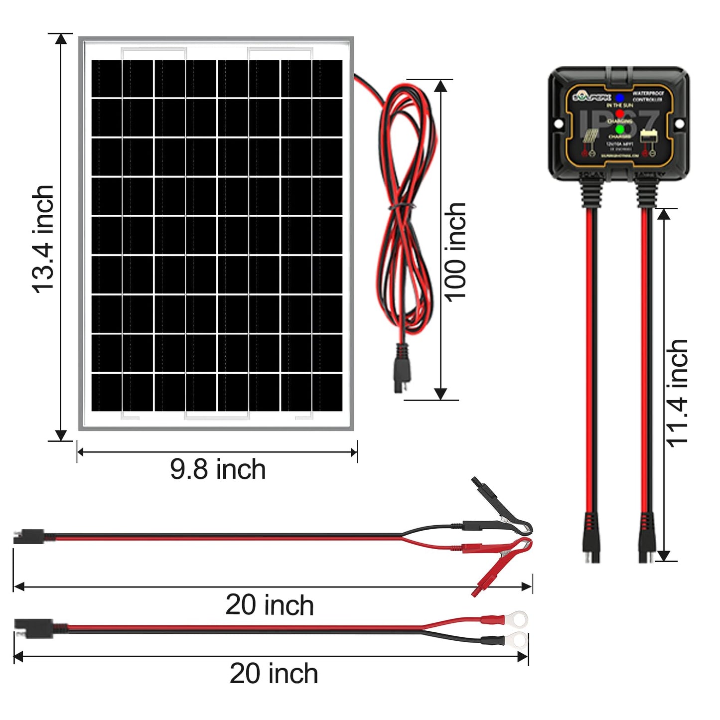 SOLPERK 10W Solar Panel Solar Battery Charger 12V Solar Panel Kit + MPPT Charge Controller, Suitable for Automotive, Motorcycle, Boat, ATV, Marine, RV, Trailer, Snowmobile, Off Grid System