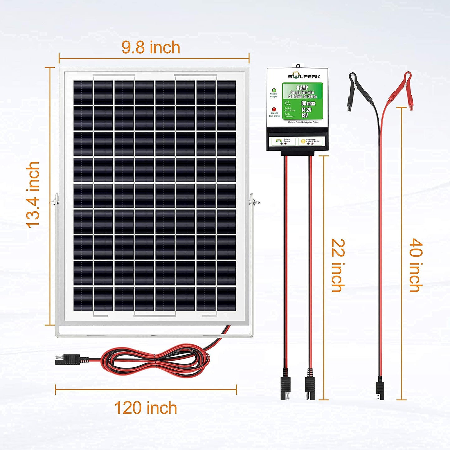 SOLPERK 10W Solar Panel, 12V Solar Panel Charger Kit+8A Controller, Suitable for Automotive, Motorcycle, Boat, ATV, Marine, RV, Trailer, Powersports, Snowmobile